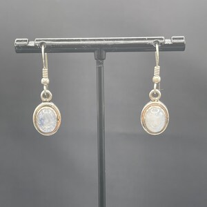 Natural Rainbow Moonstone Sterling Silver Dangle Earrings