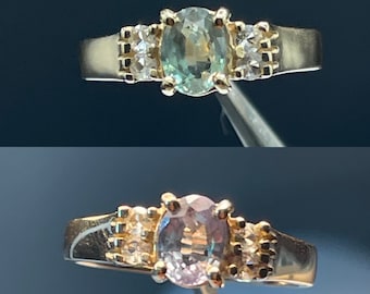 Anillo de compromiso de oro amarillo de 14 k con diamantes y alejandrita con cambio de color natural de 0,92 quilates (tamaño 6,25)