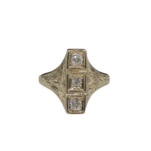 Antique Art Deco Natural Diamond 14K White Gold Ring | Size 5.75 | 1930s Vintage Jewelry