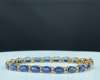Natural Royal Blue Kyanite & Diamond 18k Yellow Gold Bracelet