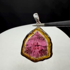 Handmade Natural Watermelon Tourmaline Slice Sterling Silver Pendant