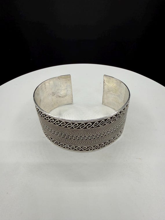 Solid Sterling Silver Bali Style Cuff Bracelet 92… - image 2