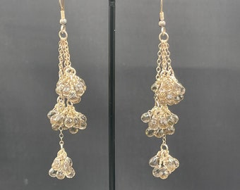 Natural Smokey Quartz Briolette Sterling Silver Wire Wrapped Dangle Earrings