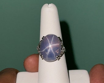 28.49 Carat Blue Star Sapphire And Diamond Art Deco Platinum Ring (Size 6)