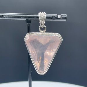Elegant Trillion Cut Rose Quartz Sterling Silver Pendant