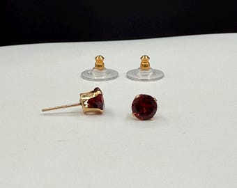 Orecchini A Perno In Oro Giallo 14kt Con Vero Granato Rosso - NKlaus 7940, Pietra 3mm
