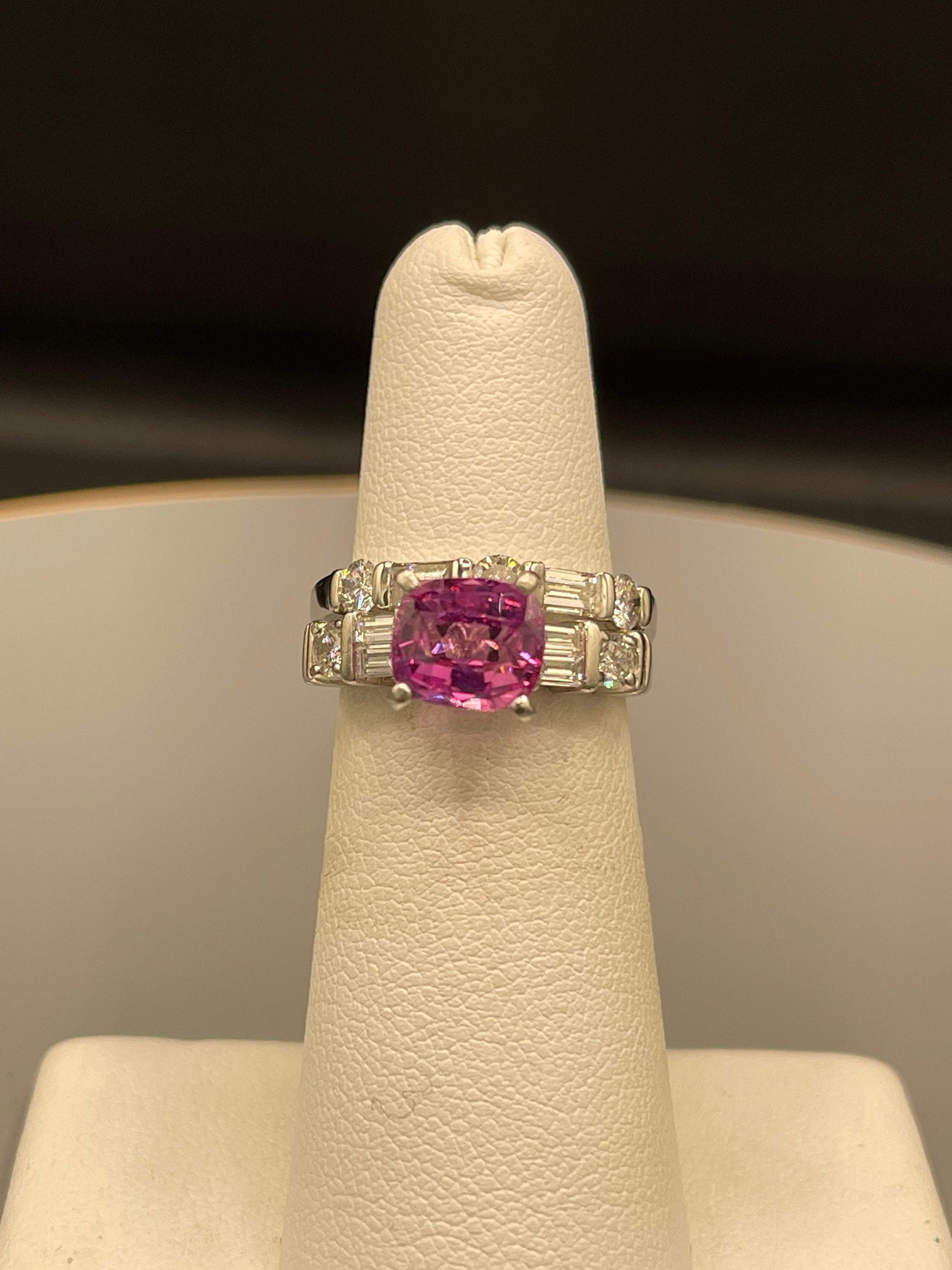 1.57 ctw Trillion Pink Sapphire and Diamond Ring in 14k rose gold