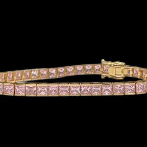 Pink Cubic Zirconia 14k Yellow Gold Tennis Bracelet