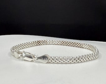 925 Sterling Silver Vintage Italy Box Link Bracelet 7.75