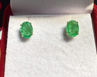 2.30 Carat Natural Colombian Emerald 14k Yellow Gold Stud Earrings