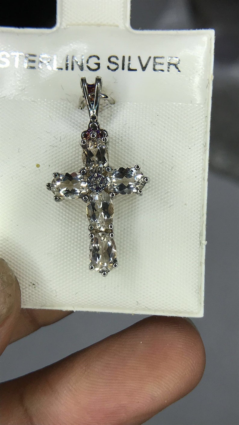 White Topaz Sterling Silver Cross Pendent