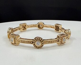 0.64 CT Natural Diamond Station Solid 14K Yellow Gold Bangle Bracelet 18.40 Grams | 6.25”