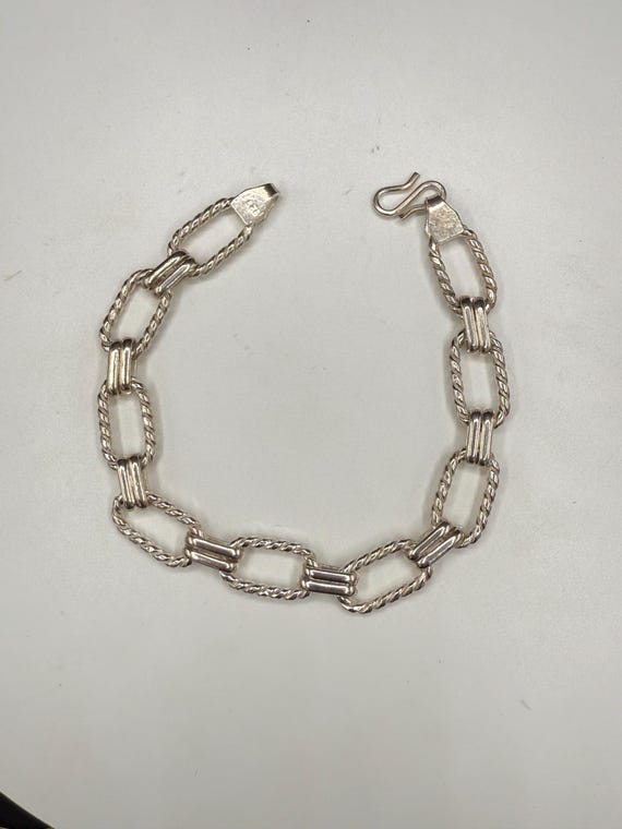 Vintage Solid Sterling Silver Rope Rectangle Link… - image 1