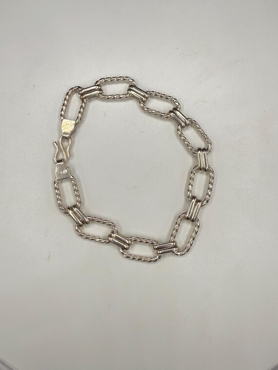 Vintage Solid Sterling Silver Rope Rectangle Link… - image 2