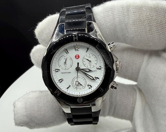 Michele Tahitian Chronograph White Dial Black Silicone Strap Watch | 35 MM | Ref MWW12D000002