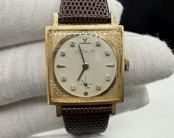 Vintage LeCoultre 14k Yellow Gold Diamond Dial Watch 26x35mm Manual Wind K&L Case | 1950s Cal 480 Dress Watch