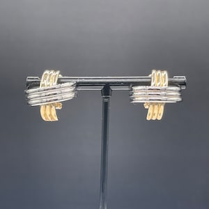 Orecchini posteriori Omega di design in oro giallo + bianco massiccio 14k