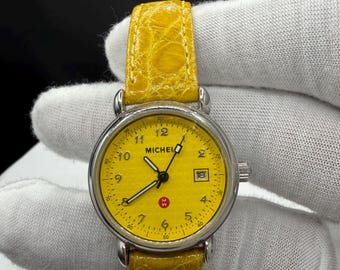 Michele Vintage Yellow Grid Dial Genuine Leather Strap Watch | 28 MM | Quartz | Ref 72-315-G | New Battery