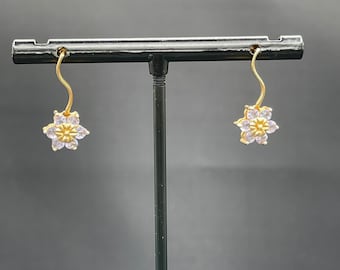 1 Carat Natural Tanzanite Floral 14k Yellow Gold Dangle Earrings