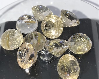 Faceted Rutile Quartz Round Loose Gemstones