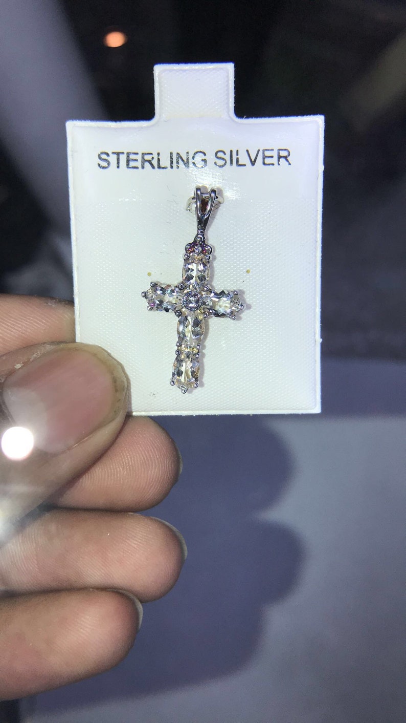 White Topaz Sterling Silver Cross Pendent