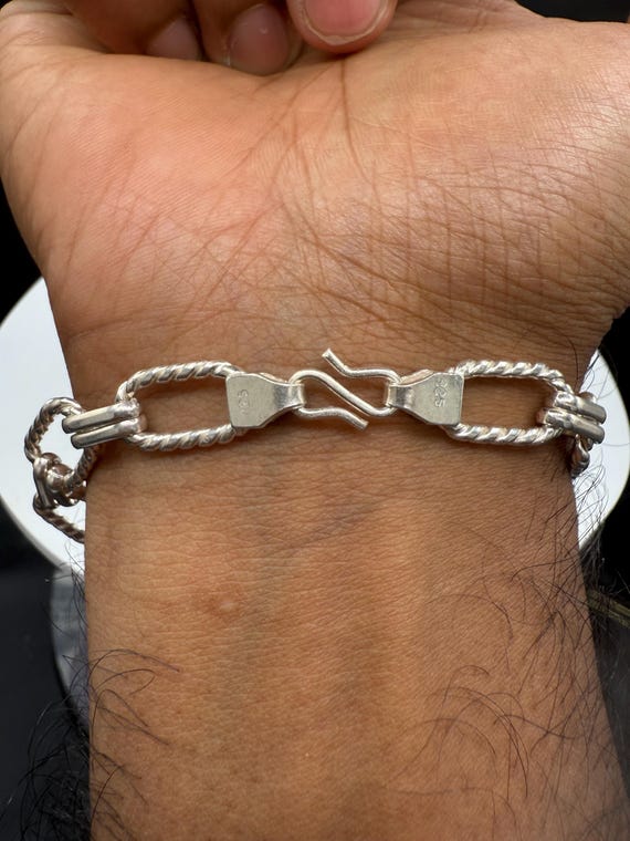 Vintage Solid Sterling Silver Rope Rectangle Link… - image 3