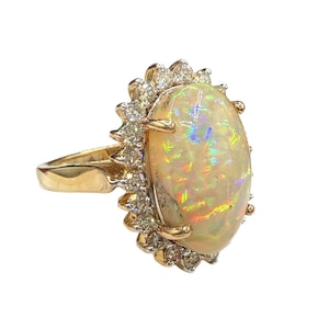 Natural Ethiopian Opal & Diamond Halo 14k Yellow Gold Ring (Size 8.25)