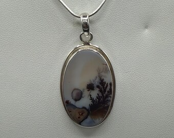 Natural Dendritic Quartz Picture Sterling Silver Pendant & Chain | 18.5 Inches
