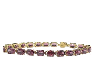 Natural Rhodolite Garnet 14k Yellow Gold Tennis Bracelet