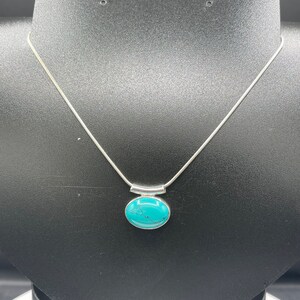 Natural Turquoise Sterling Silver Slide Pendant & Italian Sterling Silver Chain (16 Inches)