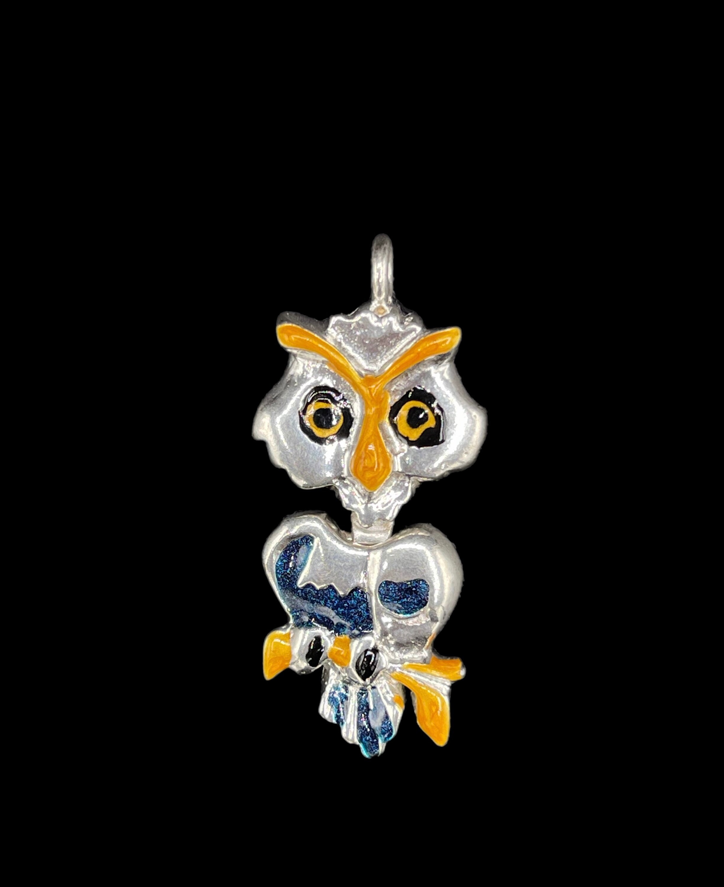 Hand Enameled Italian Sterling Silver Owl Pendant