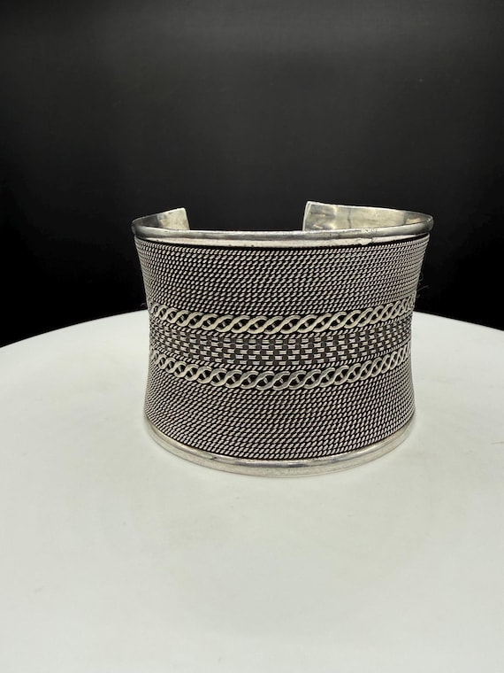 Heavy Solid 925 Sterling Silver Bali Cuff Bracele… - image 3