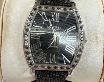 Swisstek Slimtek Natural Black & White Diamond Stingray Leather Band Watch | 38 MM | Quartz | Limited Edition
