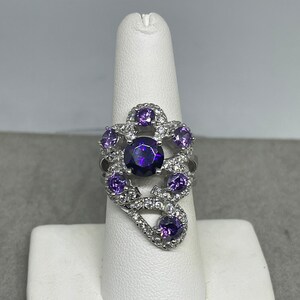 Purple & White Cubic Zirconia Sterling Silver Glam Ring (Size 7.25)