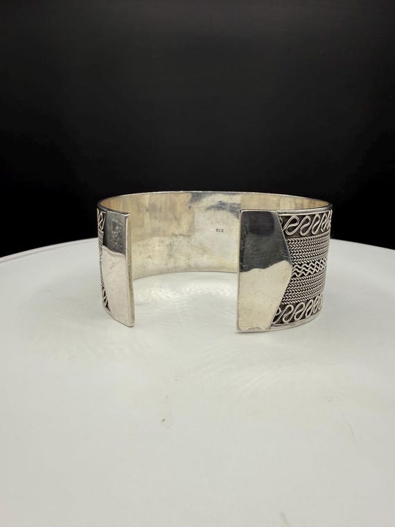 Solid Sterling Silver Bali Style Cuff Bracelet 92… - image 4