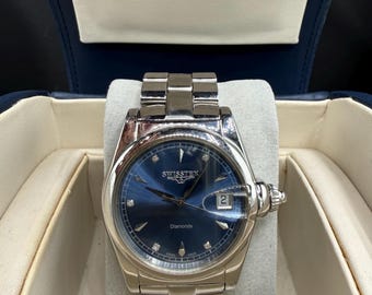 Swisstek Diamond Dial Automatic Blue Sunburst Watch | 36 MM | Steel | Box & Papers | Ref SK12605G