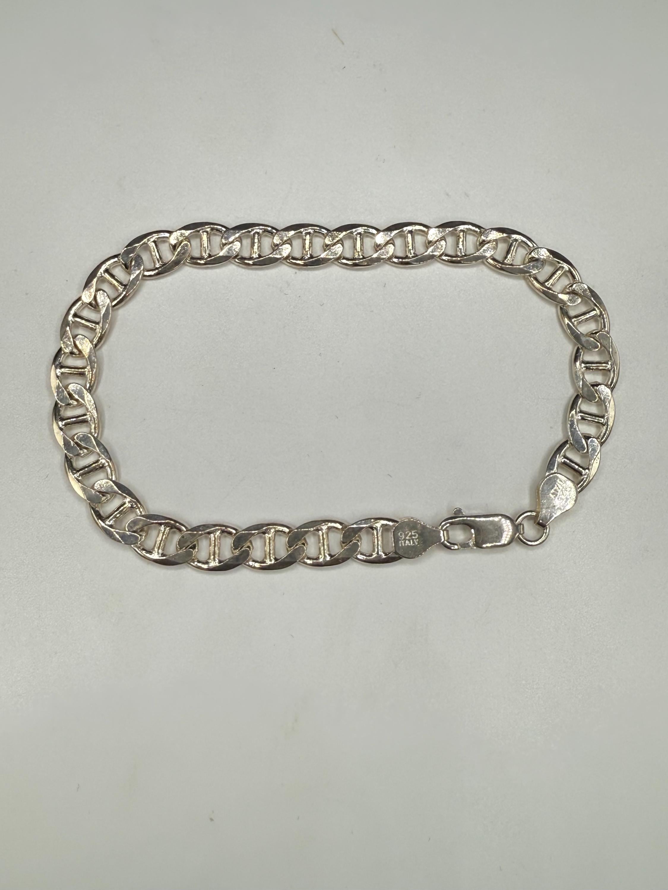 Solid 925 Sterling Silver Mariner Link Bracelet | 9” Italian