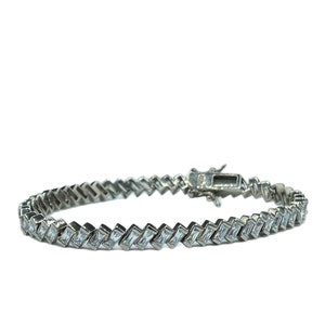 Cubic Zirconia Emerald Cut Sterling Silver Tennis Bracelet