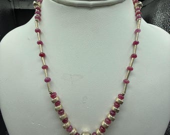 Natural No Heat Ruby Bead & Sterling Silver Beaded Necklace | 17.5”