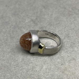 Natural Rutile Quartz Sterling Silver 18k Gold Solid Handmade Ring (Size 7.5)