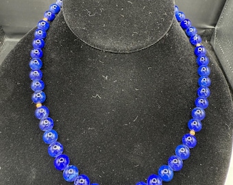 Natural Lapis Lazuli & 18K Yellow Gold Beaded Necklace – Handmade 17.25” Elegant Gemstone Jewelry