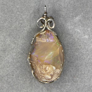 Rough Ethiopian Opal Sterling Silver Wire Wrapped Handmade Pendant