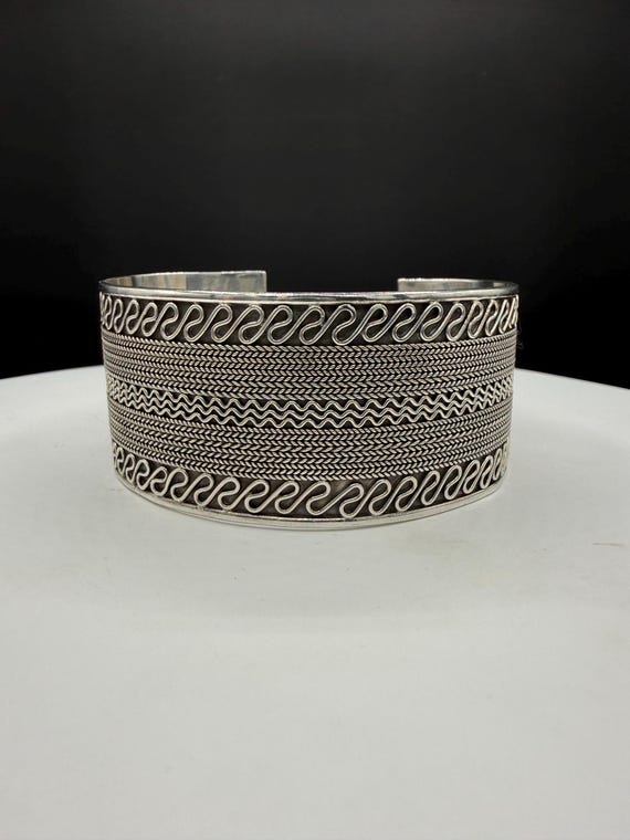 Solid Sterling Silver Bali Style Cuff Bracelet 92… - image 1