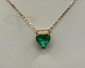 Natural Emerald Heart Pendant Necklace 14k Yellow Gold | 2.00 Carats | 17.75" Delicate Chain