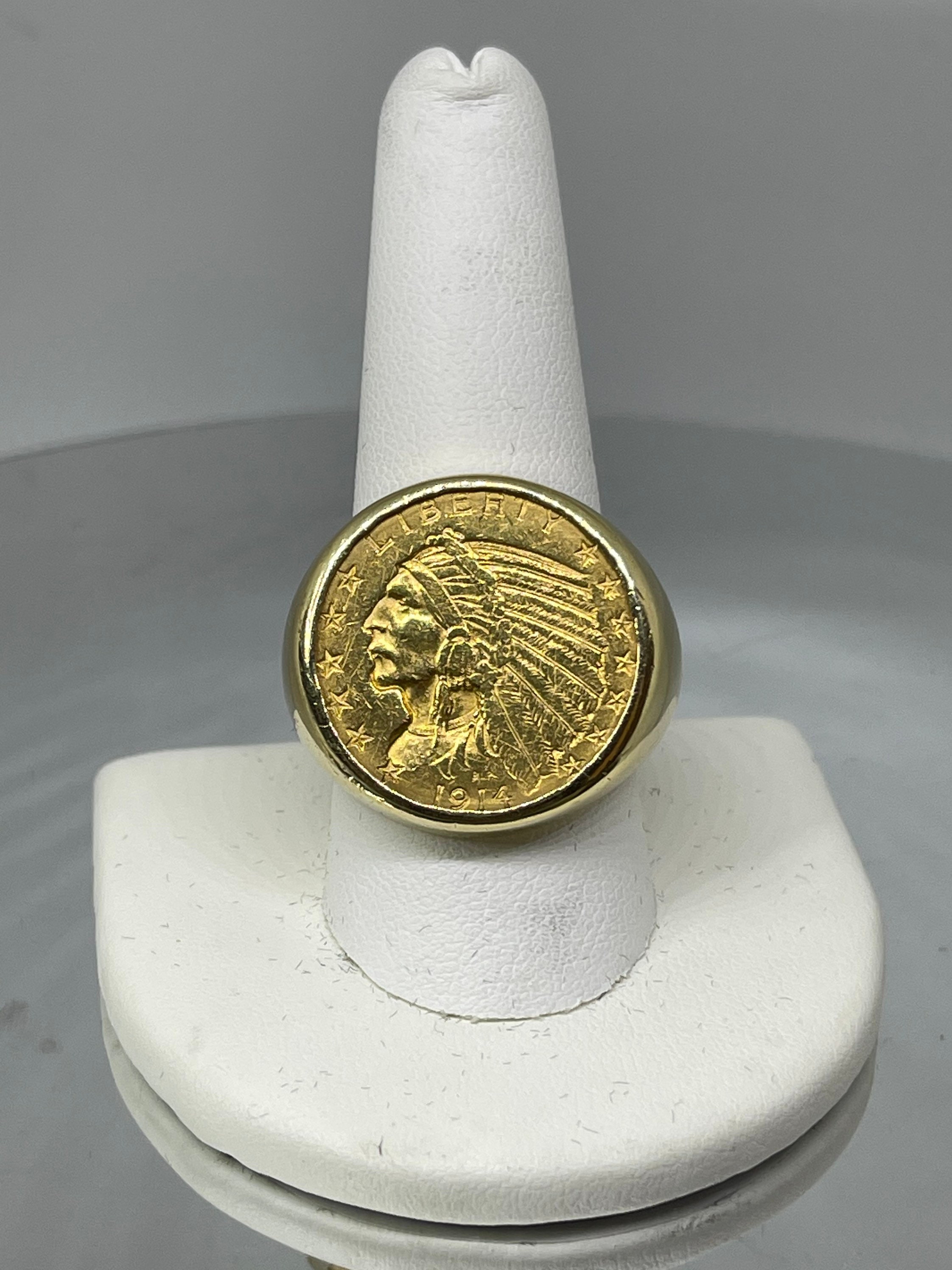 1914 5 Indian Head Gold Coin Ring 24 Grams Size 10 26 MM Wide Etsy