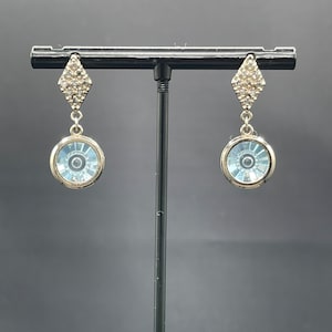 Benutzerdefinierte Blauer Topas & Diamant 14k Weißgold Ohrringe