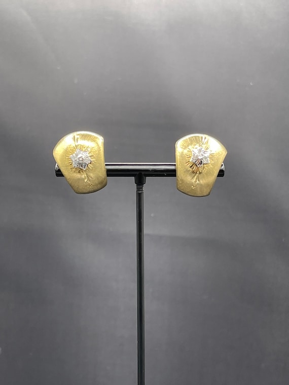 Vintage Milor Solid 18k Yellow + White Gold Earrin