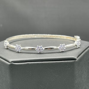 Natural Tanzanite Flower Sterling Silver Bangle