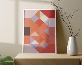 Pink Geometric Abstract Art Print, Mid Century Modern (Digital Download)