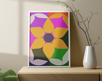 Geometric Flower Exhibition Print, Mid Century Modern Wall Decor (Digital Download)